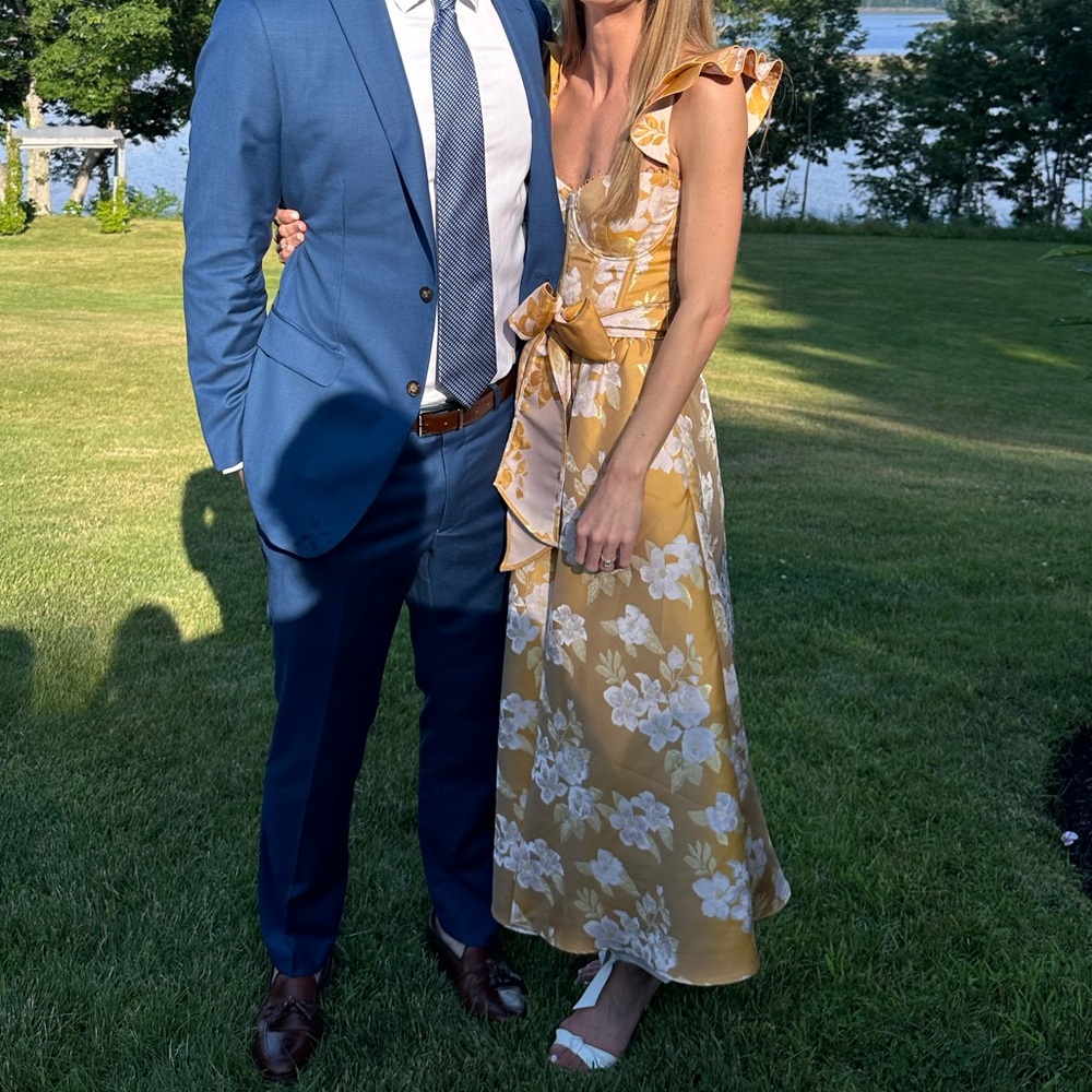 V Chapman Vera Ruffle Strap Corset Side slit Midi maxi dress